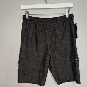 NWT Hurley H2O Dri Material Gray Black Athletic Lightweight Shorts Large 12/13